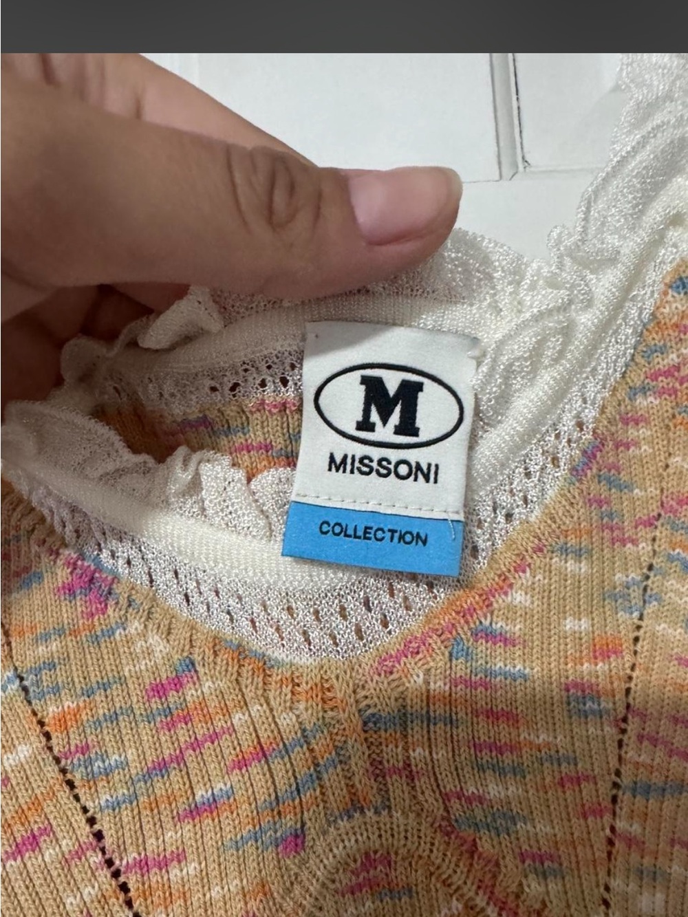 Missoni Multicolor Speckled Knit Camisole with White Crochet Trim - Picture 3 of 4